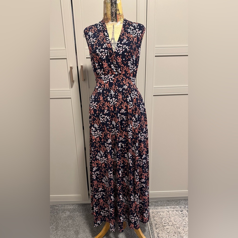 Michael Kors Navy and Pink Floral Maxi Dress